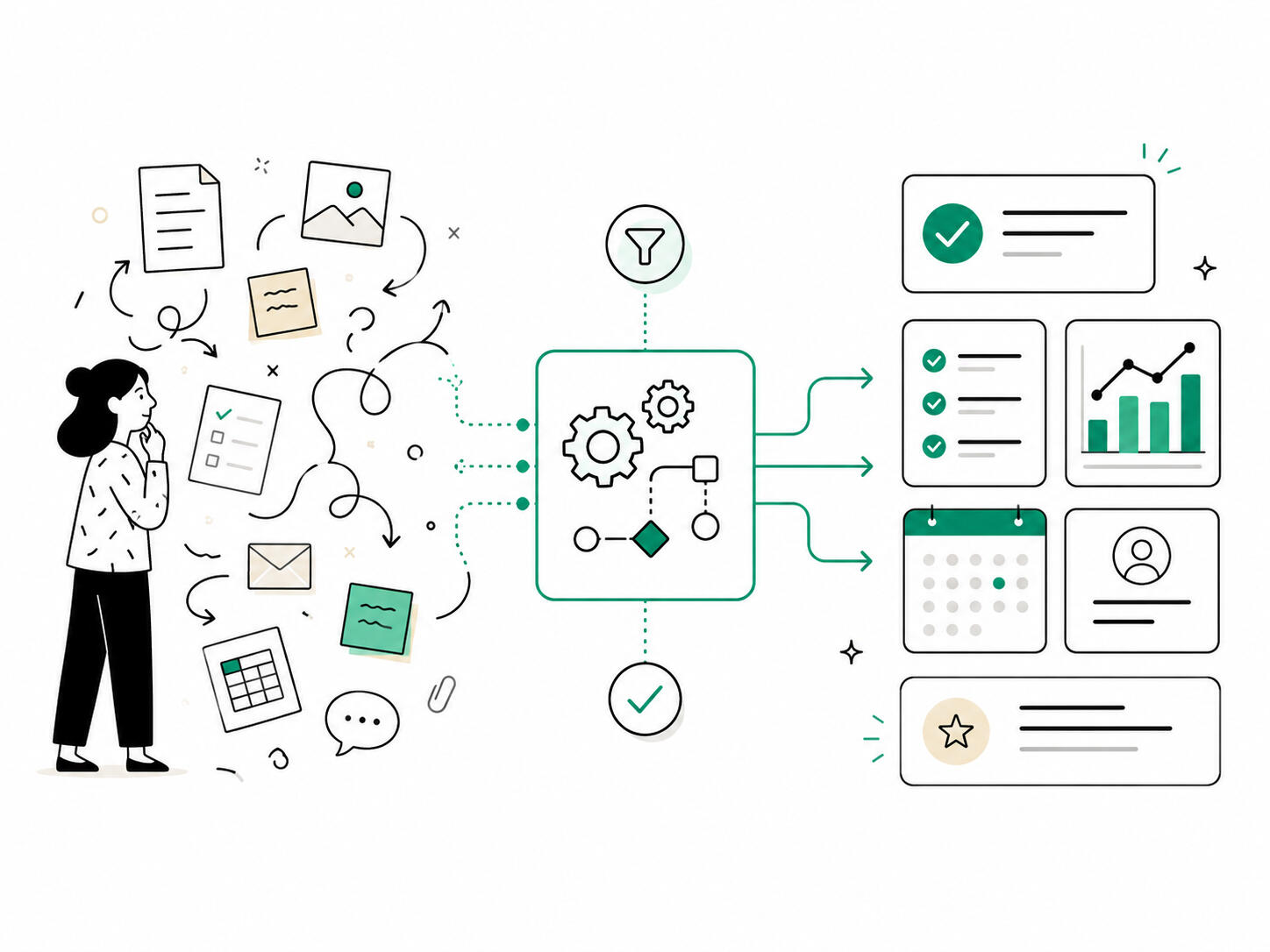 process improvement human thinking through unorganized workflow and creating a system to output clean and impactful data with graphs